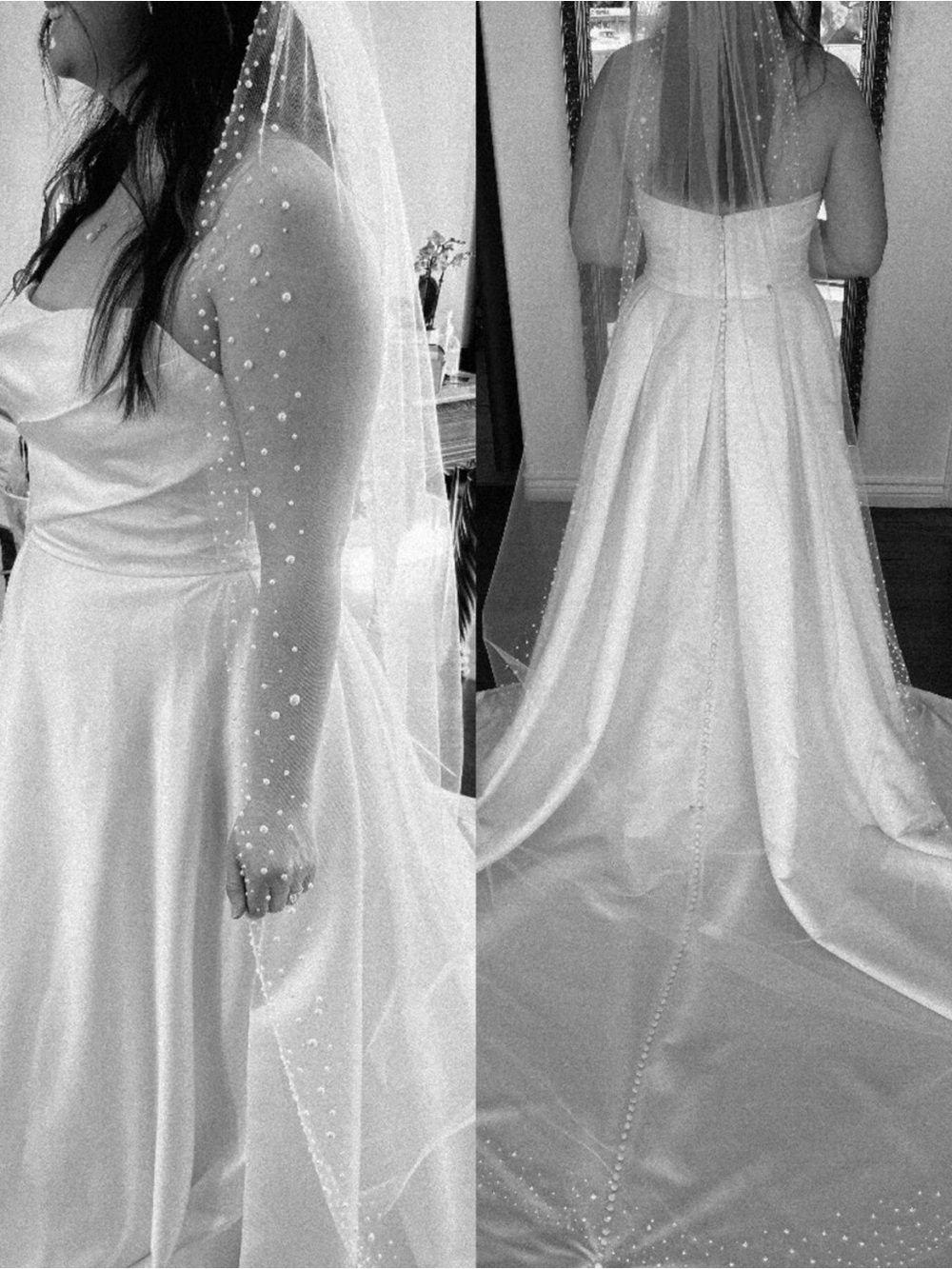 Cathedral Length Pearl Detail Wedding Veil | Handmade Never Worn Long Veil White